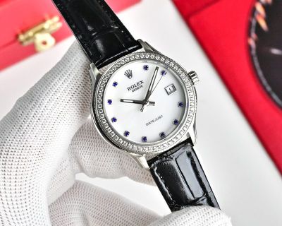 Rolex Datejust 33mm Quartz Movement 316L Steel WG Case Diamond Bezel Lady Watch
